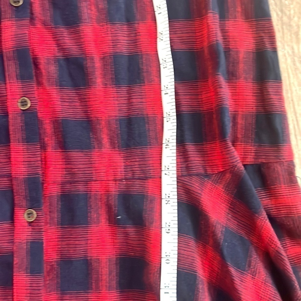 Promesa,Promenade,USA,Red Navy Plaid Cotton Button-Front Flare Midi Dress,Size L - Picture 13 of 14